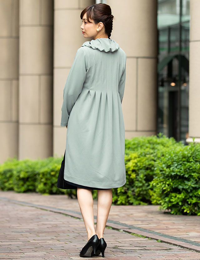 専用卵と牛乳と抹茶グリーン系チェック ダブルジャケット MINI DRESS タックフレア ワンピースコート ダッカー付き 産前産後兼用 ママコート