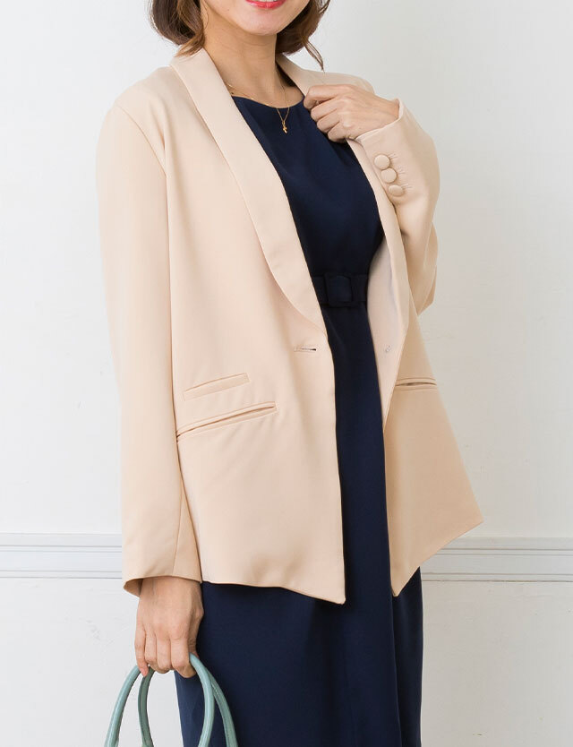ショールカラー ジャケット ウエストリボン付き オフィス/フォーマル