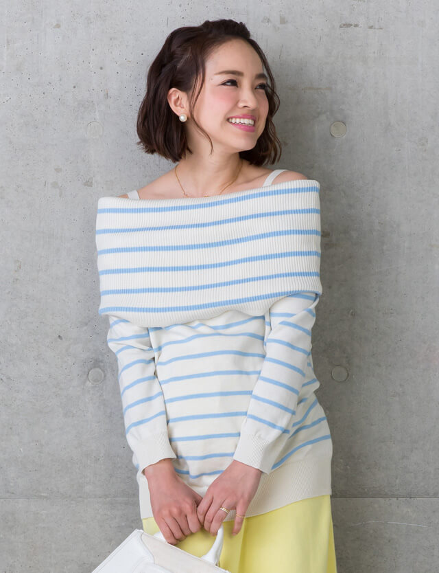 オーガニックコットン100 オフショルダーニット 授乳ニットトップス