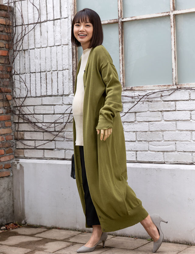 授乳服マタニティウェア 前開きニットマキシワンピース