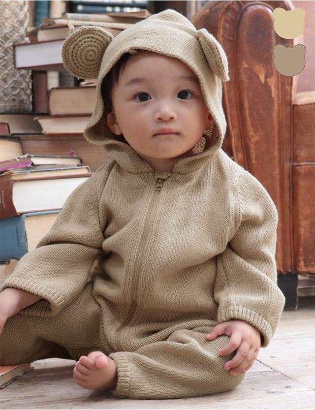 オーガニックコットン100％ニット くまさんカバーオール ベビー服