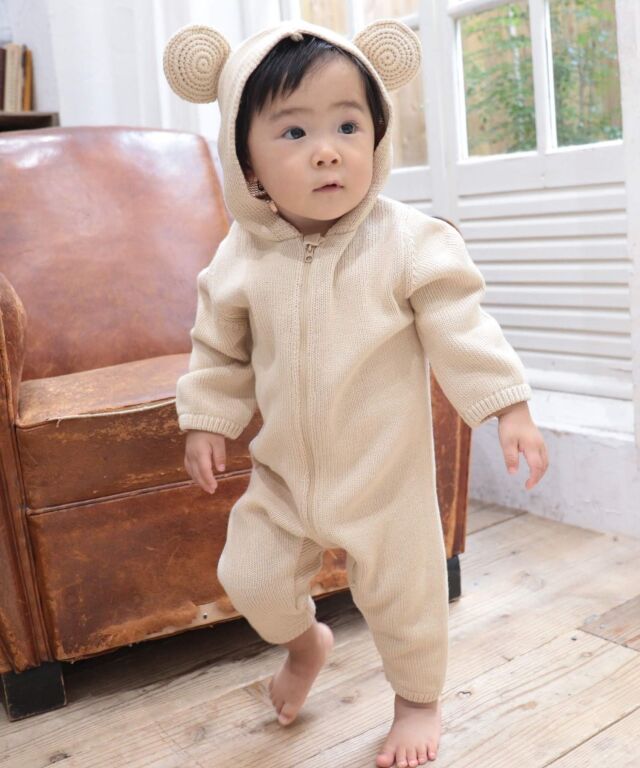 オーガニックコットン100％ニット くまさんカバーオール ベビー服