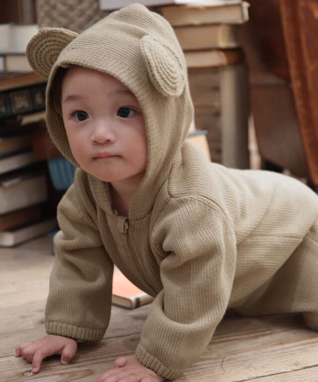 オーガニックコットン100％ニット くまさんカバーオール ベビー服