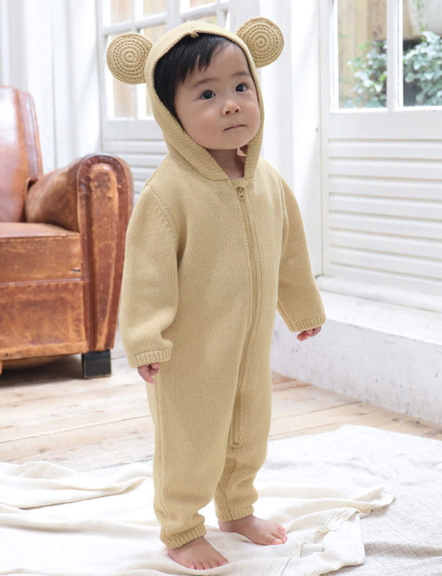 オーガニックコットン100 ニット くまさんカバーオール ベビー服 スウィートマミー本店