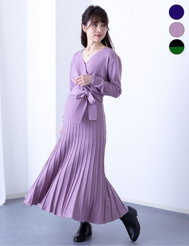 カシュクール ニットプリーツワンピース マタニティ 授乳服 産後も使える