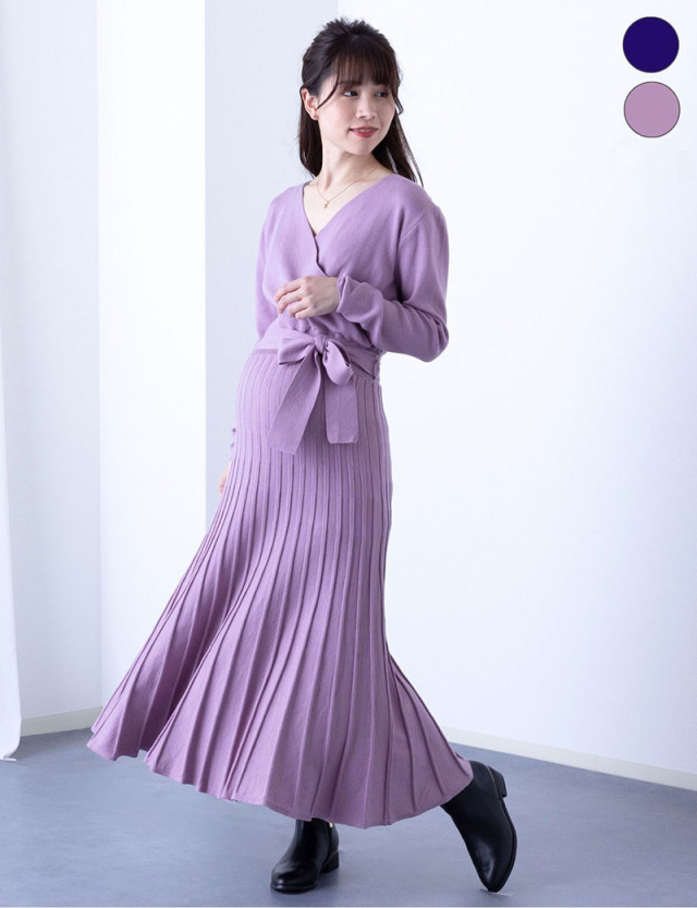  カシュクール ニットプリーツワンピース マタニティ 授乳服 産後も使える