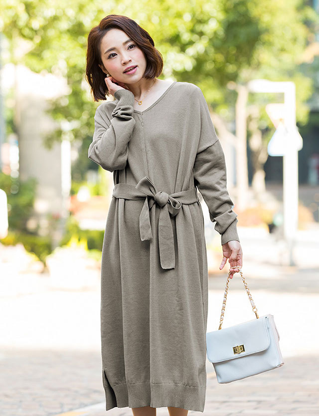 素肌に優しいオーガニックコットン100 ニット ニットマキシワンピ