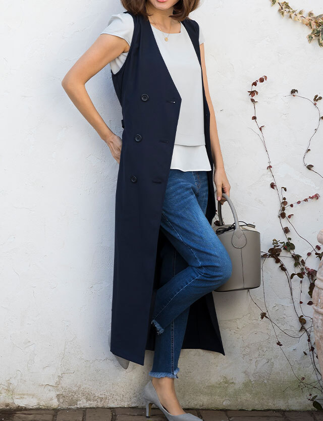 トレンチ風 フード付きジレワンピース| マタニティウェア・授乳服の