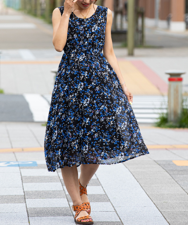 授乳服マタニティウェア シフォンノースリーブ ロングワンピース