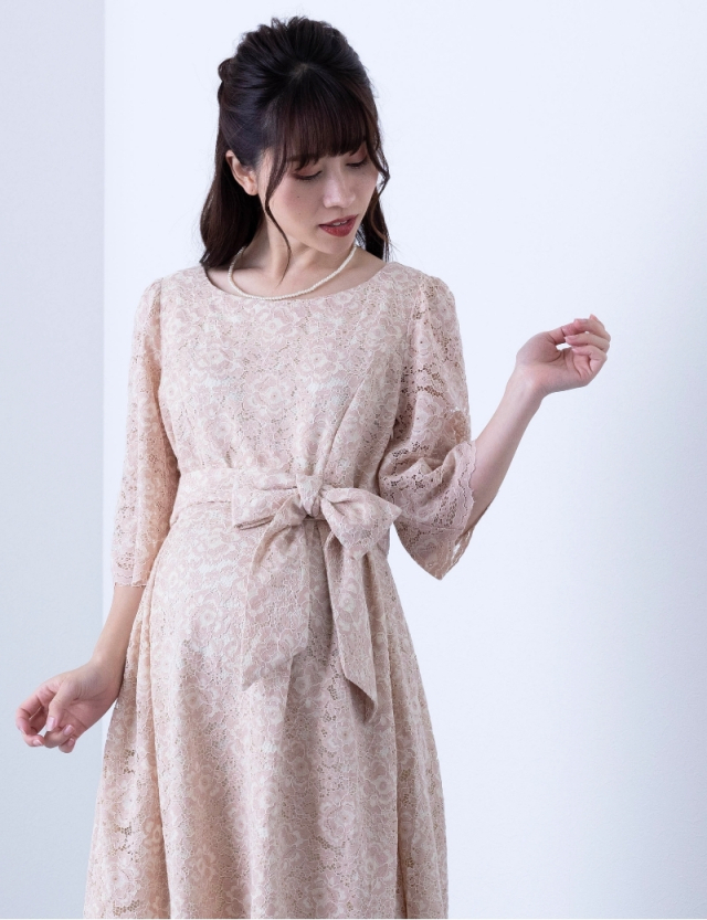 総レースクラシックワンピース マタニティ 授乳服 産後も使える【ご 
