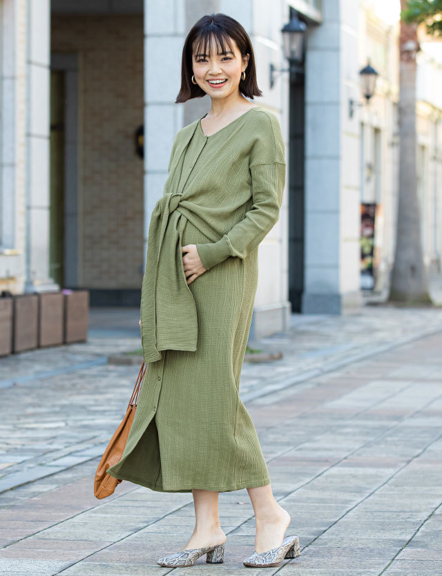 前後3way 変形ワッフルワンピース 授乳服マタニティウェア