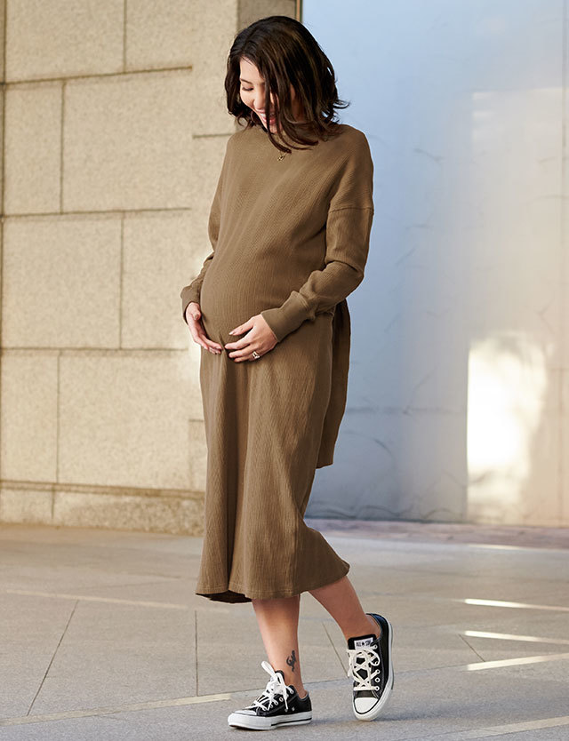 前後3WAY 変形ワッフルワンピース 授乳服マタニティウェア