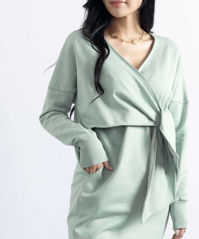 カシュクール リボンワンピース 産前産後兼用 授乳服マタニティ