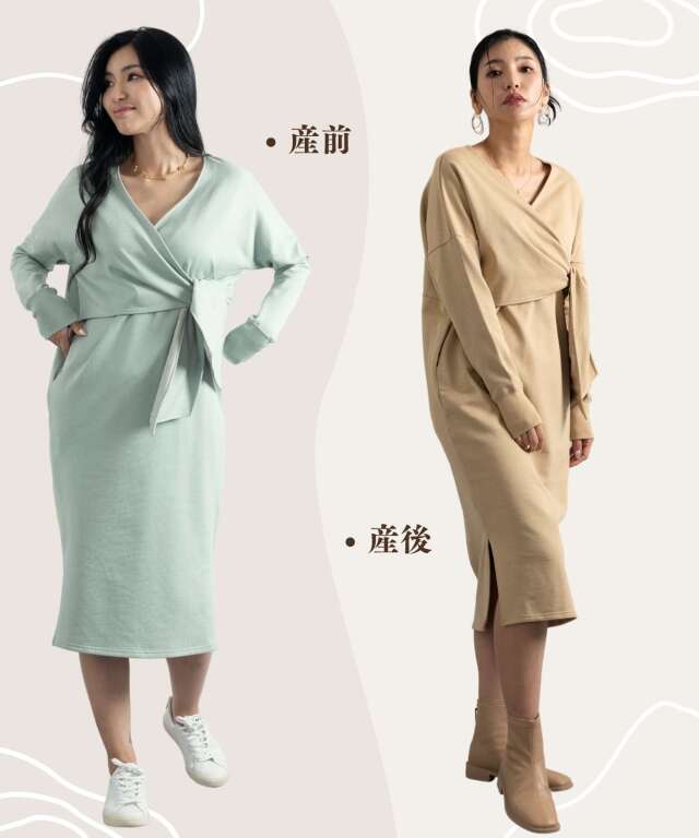 カシュクール リボンワンピース 産前産後兼用 授乳服マタニティウェア