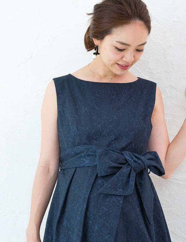 授乳服マタニティフォーマル ストレッチジャガード プリントドレスワンピース