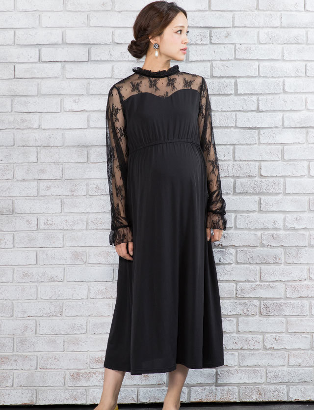 授乳服マタニティ レース切替 授乳ワンピース