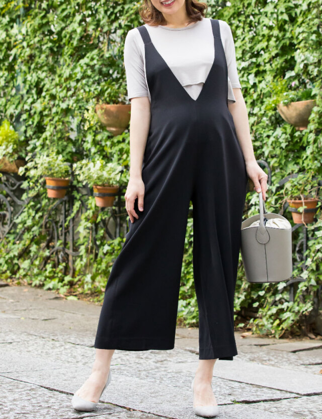 産前産後兼用 Vネックサロペット 授乳服マタニティウェア マタニティ