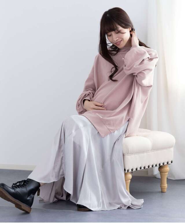 ボトルネックトップス 授乳服マタニティウェア 産前産後兼用