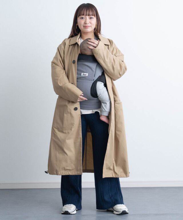 【ちず】ママコート　ケープ付き　オフベージュ　M 新品タグ付き ステンカラーコート＆ベビーケープ 2点セット 3WAY クレンゼ 抗菌・抗