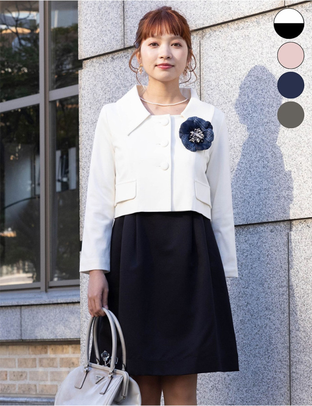 【セット特別価格】選べるグログランワンピース＆広襟ジャケット2点セット 洗える！【ご試着可】