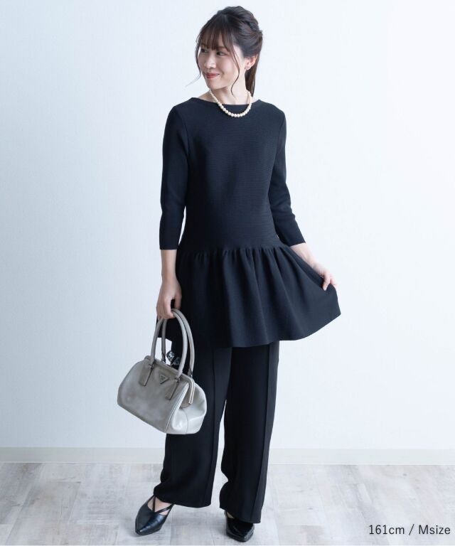 防風　裏地付き　ニット　セットアップ　ブラック　サイズS 新品タグ付　秋冬 前後2WAYブラウス風ニット セットアップ | マタニティウェア・授乳服の