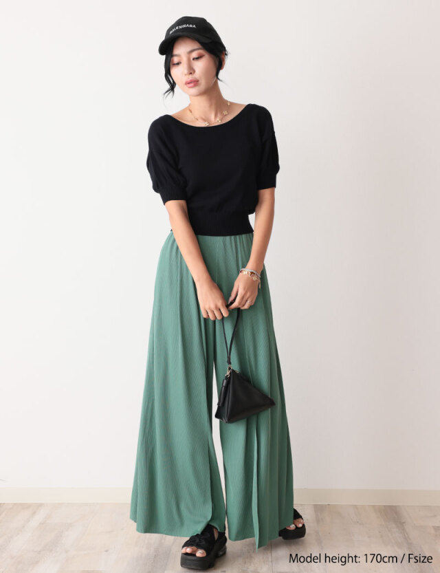 冷感素材 フリーカット フレアラップパンツ レディース/ボトムス