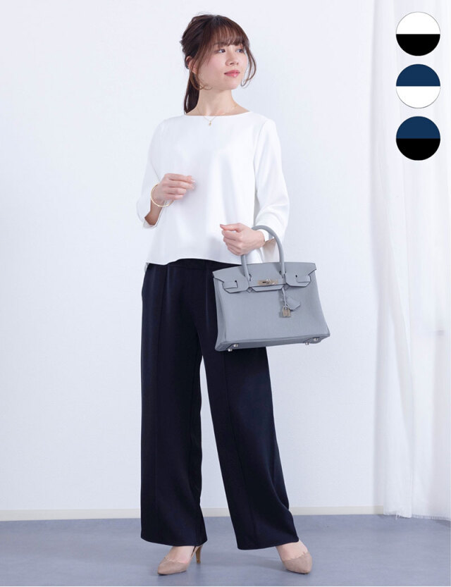 フォーマル パンツスーツ セットアップ バックシャンブラウス×ワイドパンツ マタニティ 授乳服 産後も使える【ご試着可】