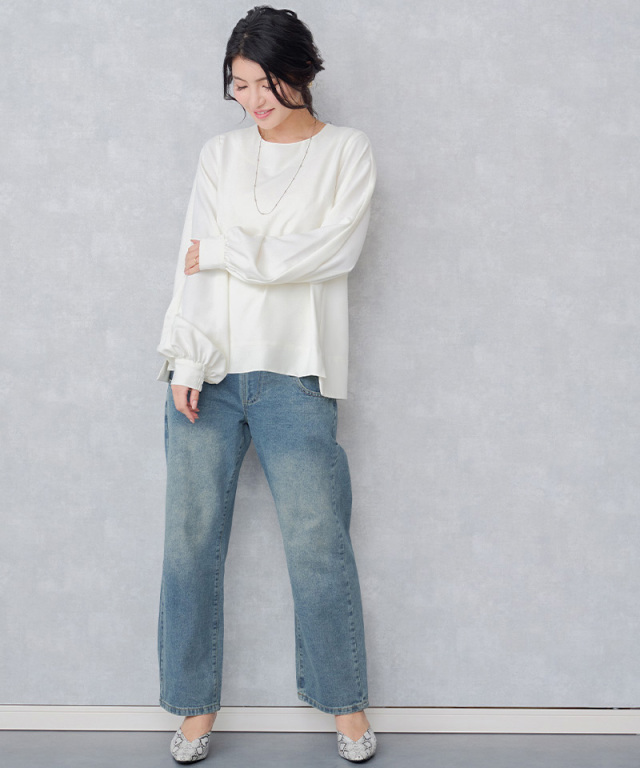 DIARIUM　新品　M　リブカットソー　2way　ブラウス代わりにも セール】≪新色追加！≫【WEB限定】前後2WAYリブメローロングスリーブ