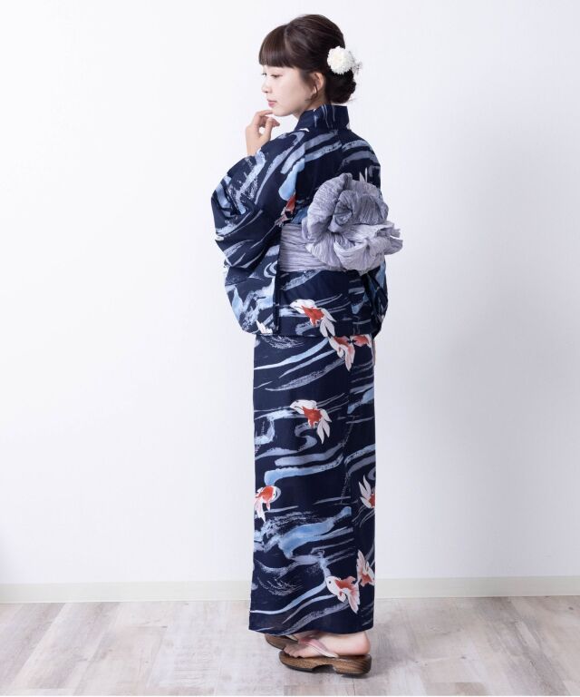 浴衣【夏金魚】 7点セット(ゆかた・兵児帯・下駄・腰ひも・着付け説明