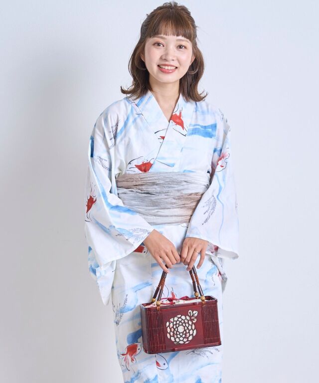 浴衣【夏金魚】 7点セット(ゆかた・兵児帯・下駄・腰ひも・着付け説明