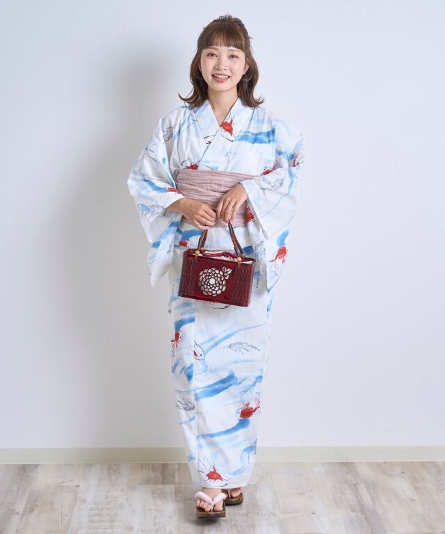 浴衣【夏金魚】 5点セット(ゆかた・兵児帯・腰ひも・着付け説明書