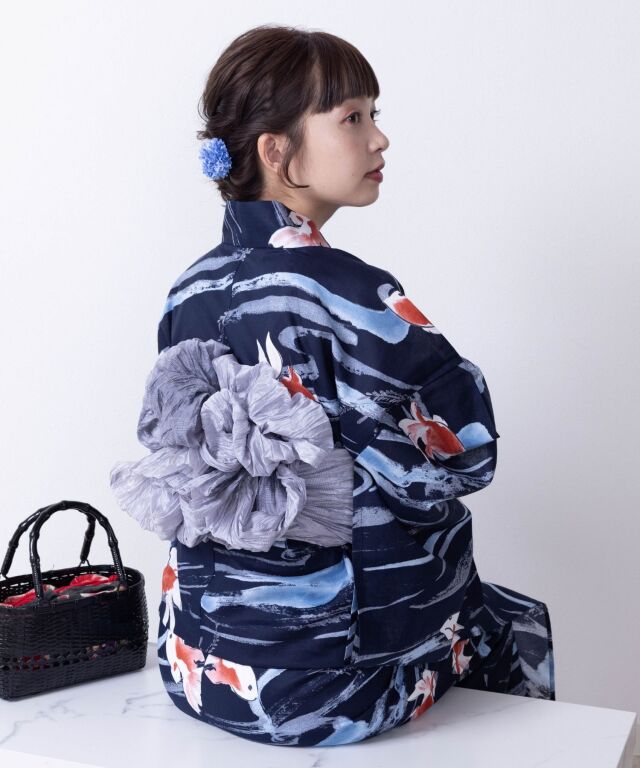 浴衣【夏金魚】 7点セット(ゆかた・兵児帯・下駄・腰ひも・着付け説明