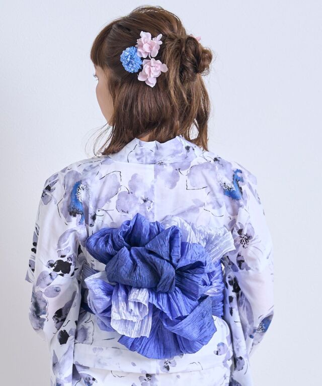 華やか兵児帯(単品) グラデーション ラメ入り シワ加工 レース【EMU-咲