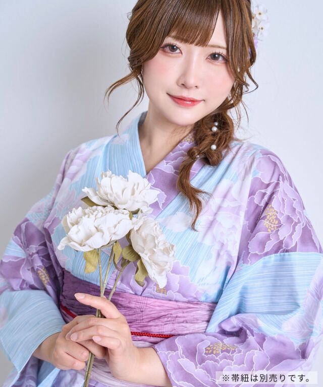 浴衣【牡丹】 7点セット(ゆかた・兵児帯・下駄・腰ひも・着付け