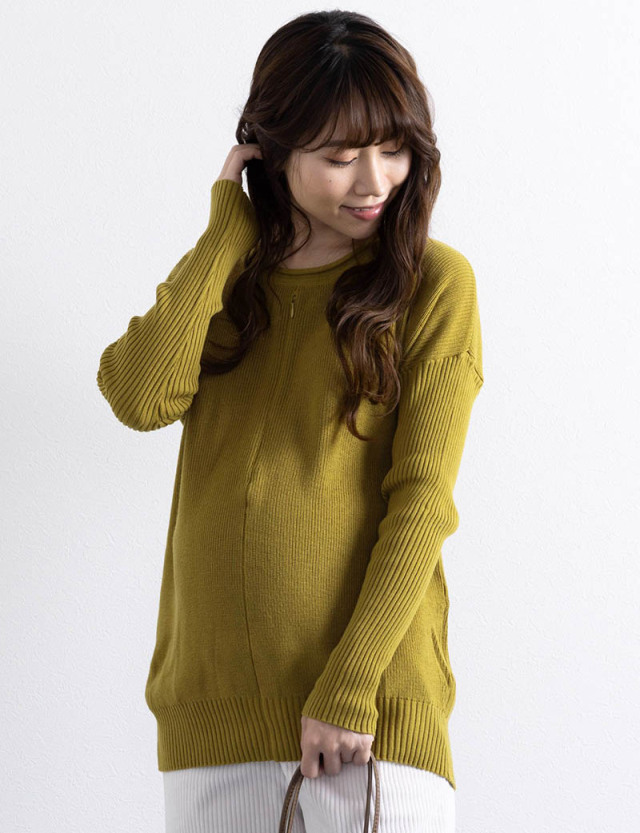 オーガニックコットン100％ニット リブ袖ドルマン授乳トップス マタニティウェア/授乳服