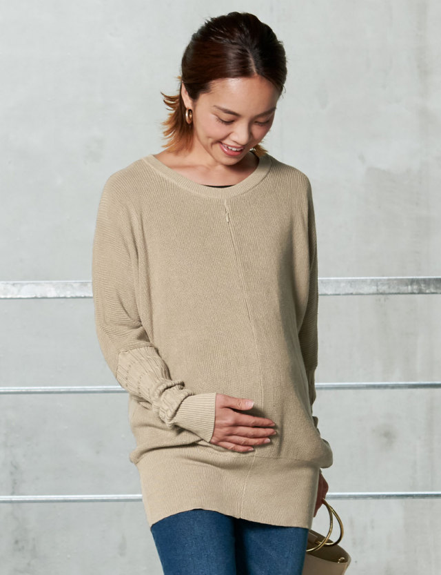 授乳服マタニティ オーガニックコットン100 ニット ドルマン授乳トップス