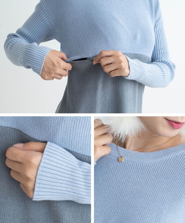 オーガニックコットン100％ バイカラーAラインニット授乳トップス