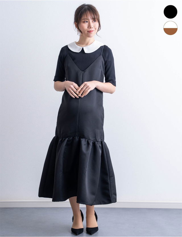 【セット特別価格】タフタキャミワンピース  ＋ 付け襟つきハイゲージニット セット マタニティワンピース マタニティ 授乳服 産後も使える