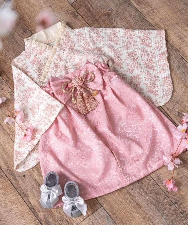 ダブルガーゼ 2ピース ベビー袴 トワルドジュイ柄 ミモザ柄 袴