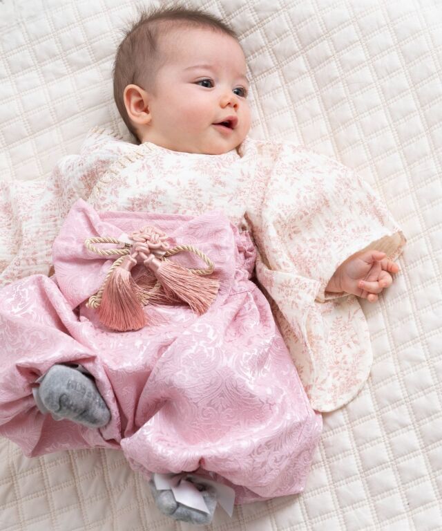 ダブルガーゼ 2ピース ベビー袴 トワルドジュイ柄 ミモザ柄 袴