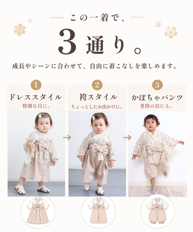 ダブルガーゼ 2ピース ベビー袴 トワルドジュイ柄 ミモザ柄 袴