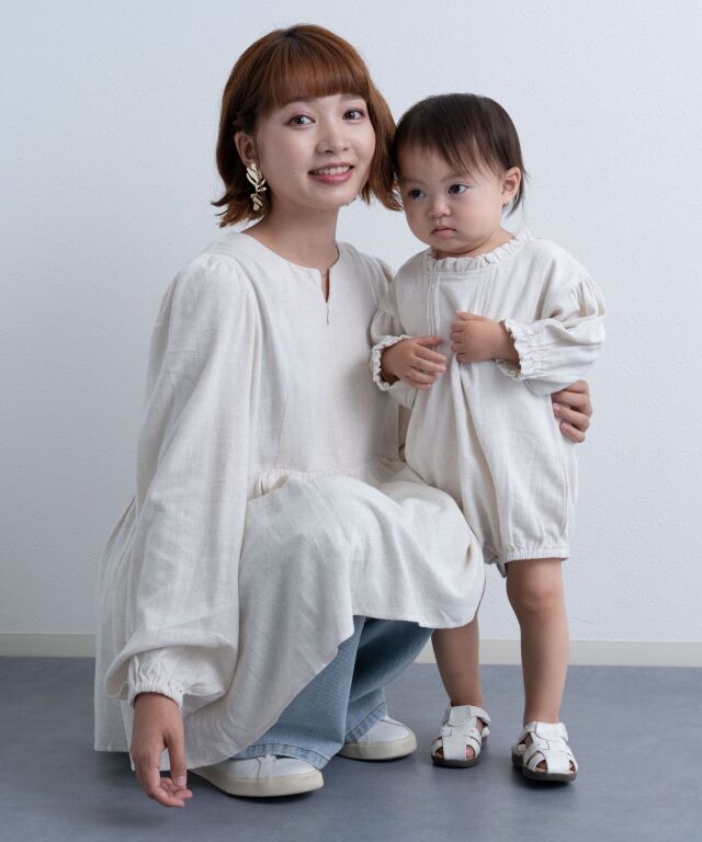 ナチュラルリネン ロンパース ベビー服 選べる袖 | マタニティウェア