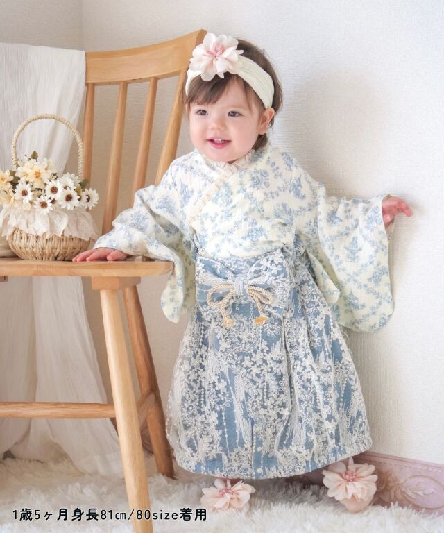 華やかレースの 2ピース ベビー袴 豪華3点セット 50 60 70 80 90