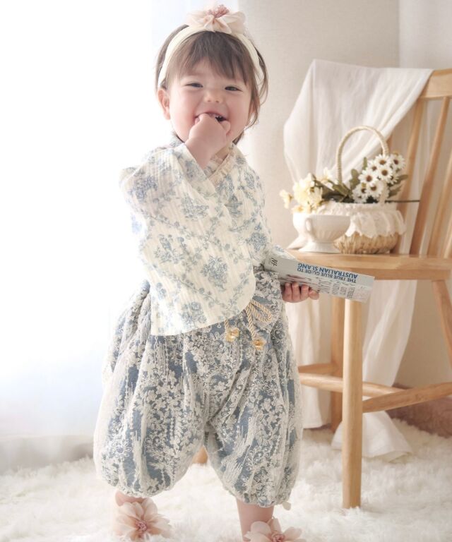 華やかレースの 2ピース ベビー袴 豪華3点セット 50 60 70 80 90