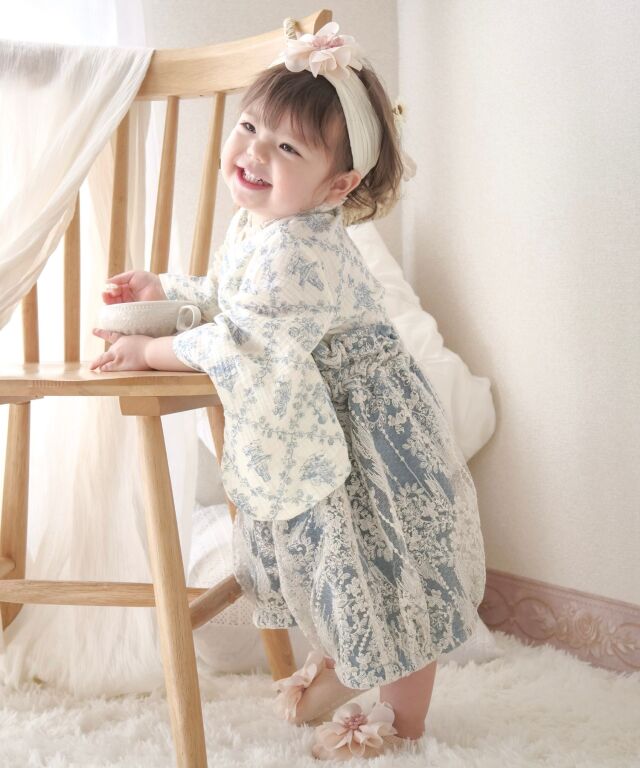華やかレースの 2ピース ベビー袴 豪華3点セット 50 60 70 80 90