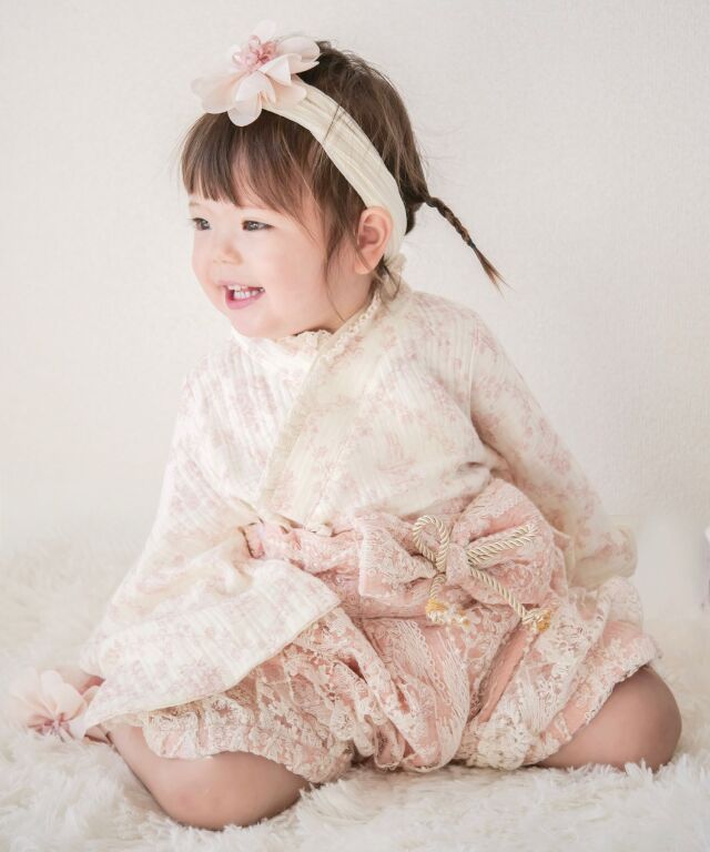 華やかレースの 2ピース ベビー袴 豪華3点セット 50 60 70 80 90