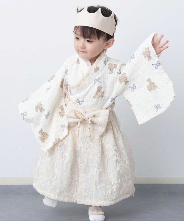 華やかレースの 2ピース ベビー袴 豪華3点セット 50 60 70 80 90