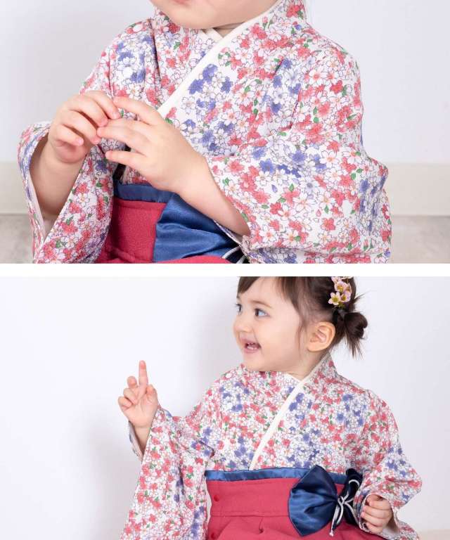 hanaさま専用❤️ハンドメイドベビー袴❤️ ベビー袴 花柄刺繍ピンク× アイボリー 70/80 ベビー服 KANA KANA