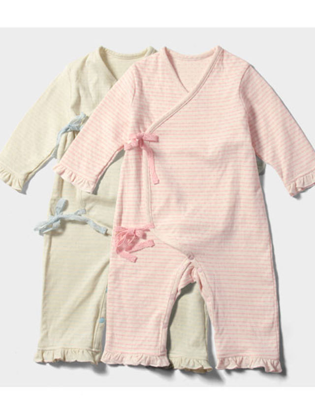 melted butter TULIP柄　カバーオール&ボンネット 日本製 オーガニックコットン 接結ガーゼ ボーダーカバーオール 3点