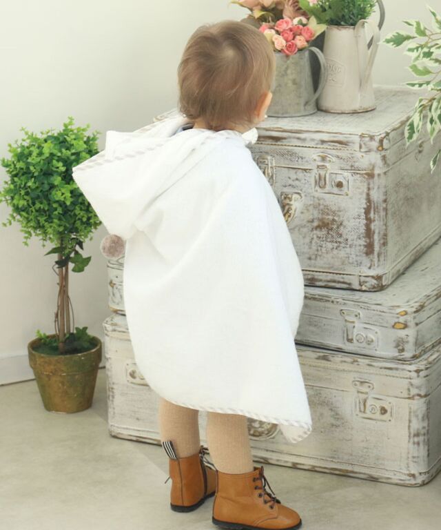 オーガニックコットン100％ ぽんぽん付きバスポンチョ| マタニティ